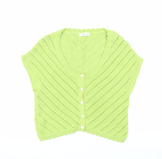 Mango Women Green V-Neck Short Sleeve Knit Cardigan Size L