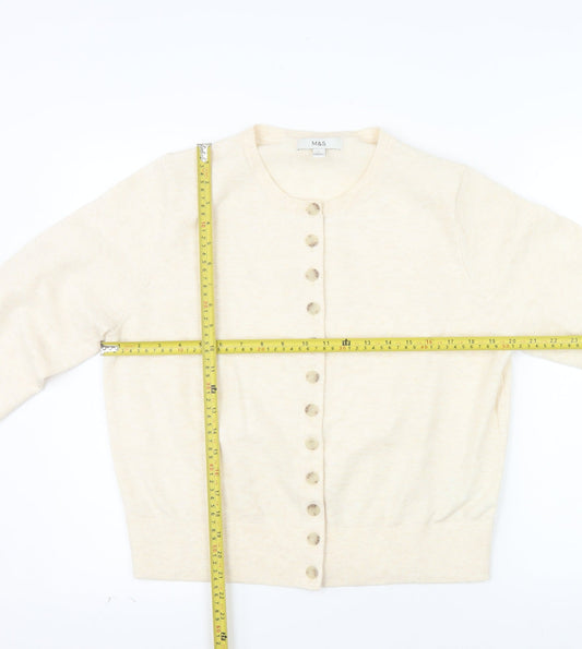 Marks and Spencer Women Beige L Cardigan Crew Neck Wool Blend