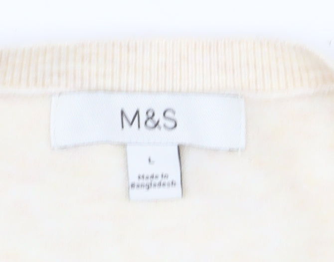 Marks and Spencer Women Beige L Cardigan Crew Neck Wool Blend