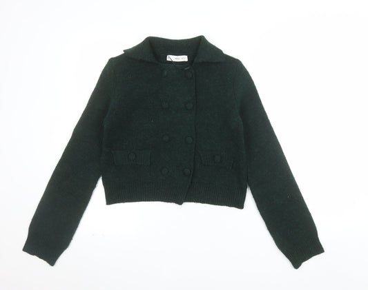 Mango Women's Green Collared Button Knit Cardigan XS