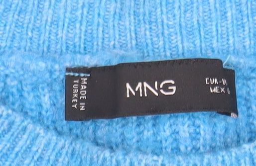 Mango Women’s Blue Ribbed Crew Neck Long Sleeve Pullover Jumper Size 10