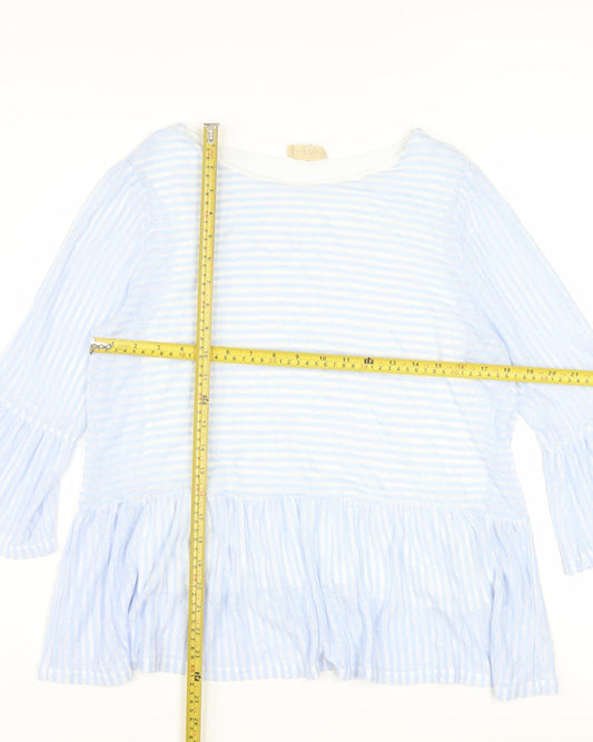 Phase Eight Women's Blue Striped Tunic Blouse UK 14 3/4 Bell Sleeve