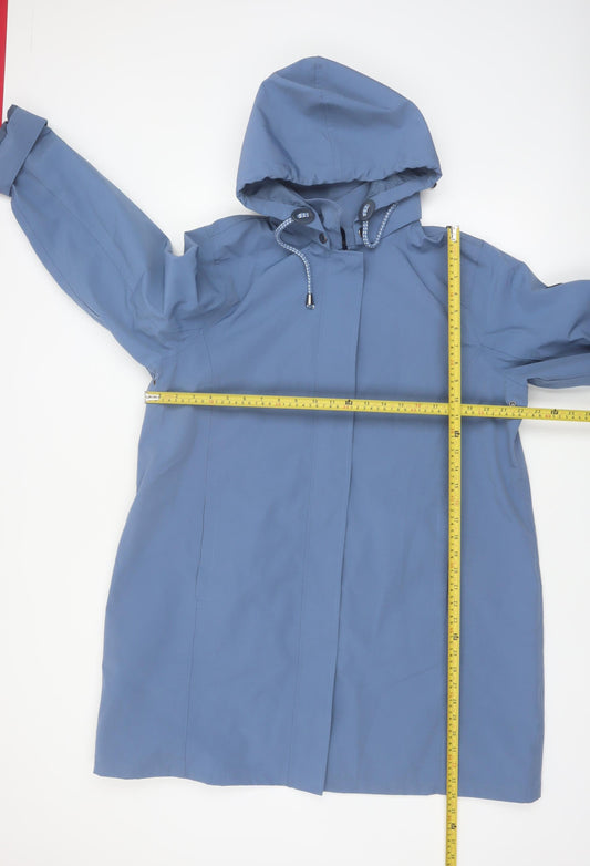 Cotton Traders Women's Blue Hooded Long Rain Coat Size 18
