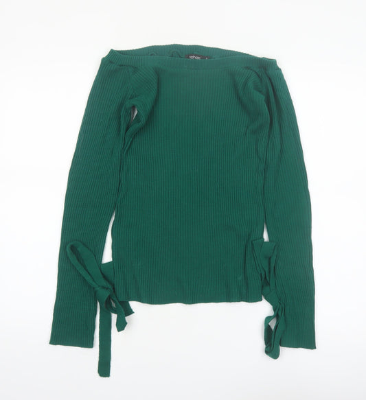 Boohoo Women’s Green Boat Neck Ribbed Knit Jumper Size S