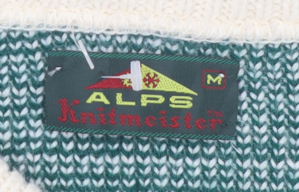Alps Knitmeister Men's Green Fair Isle Wool Jumper M