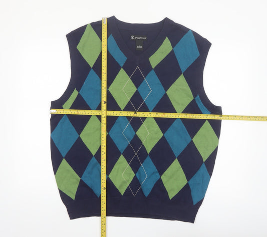 Pro Tour Men's Blue Argyle V-Neck Cotton Golf Vest XL