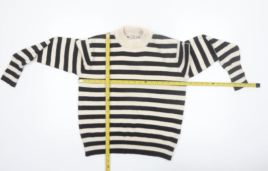 H&M Women's Black Striped Crew Neck Wool Blend Jumper Size S