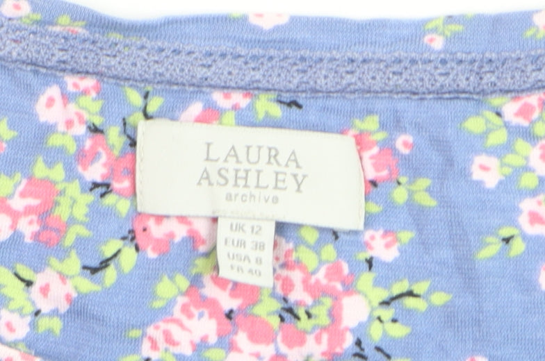 Laura Ashley Women’s Blue Floral Cotton Short Sleeve T-Shirt UK 12