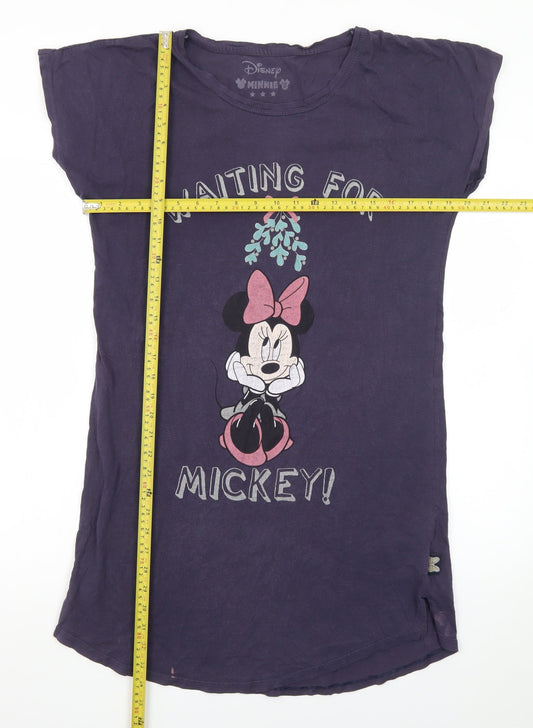 Disney Womens Purple Minnie Mouse Nightshirt UK 8-10 Graphic T-Shirt Style