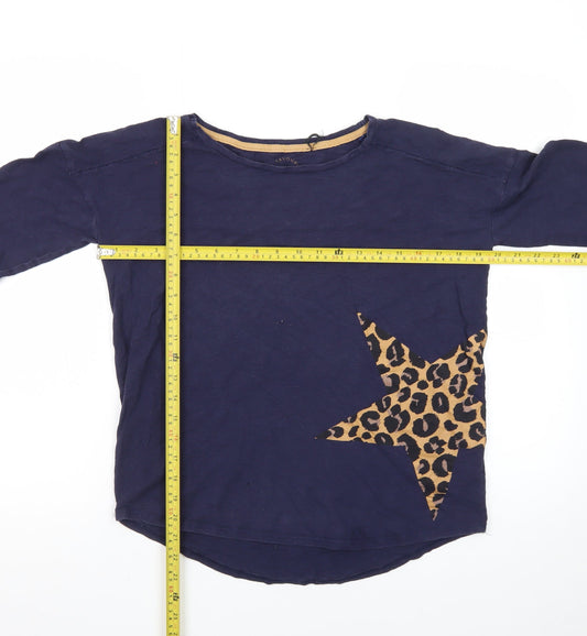 Next Women Blue Leopard Star Long Sleeve Cotton T-Shirt Size 10
