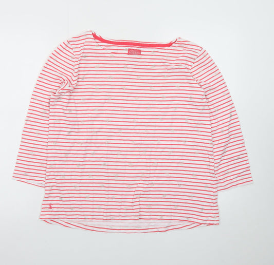 Joules Womens Pink Striped 3/4 Sleeve Cotton T-Shirt Size 14