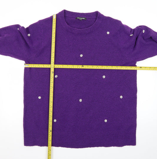 Bonmarché Women's Purple Beaded Knit Jumper Size 20 Crew Neck