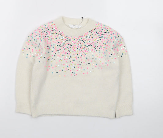 Additional front view of Marks & Spencer Ivory Sequin Knit Jumper Teens, size 4, Pullover