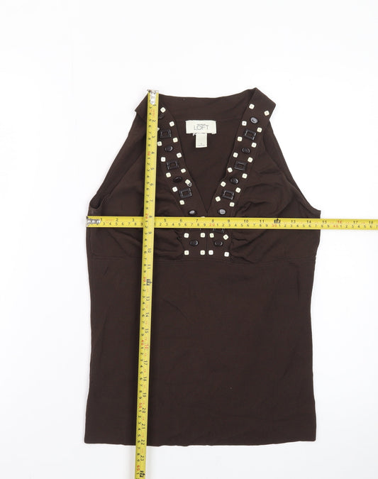 Ann Taylor Loft Womens Brown Studded Halter V-Neck Tank Top S