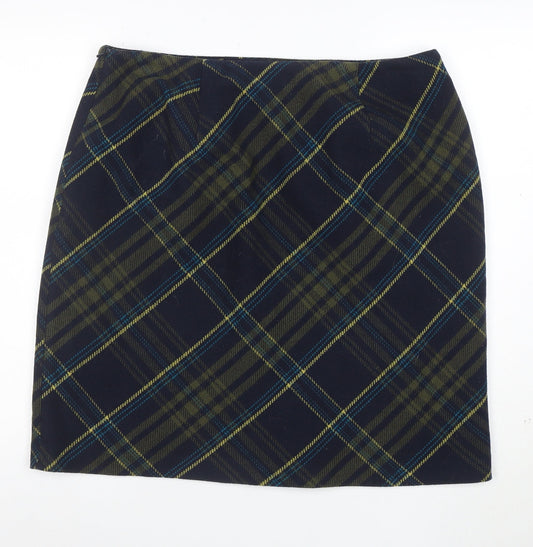 Isle Women Blue Check Wool Blend Knee Length Pencil Skirt Size 18