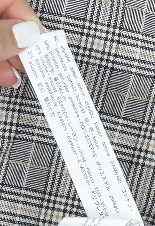 ZARA Women Grey Check Trousers Size S Regular Fit Stretch