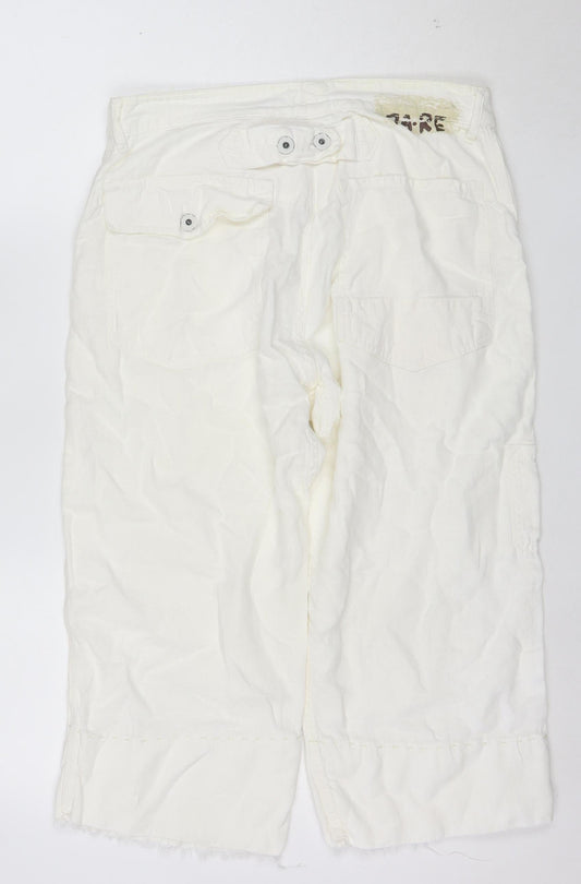 RA.RE Womens Ivory Linen Cotton Cargo Trousers Size 33