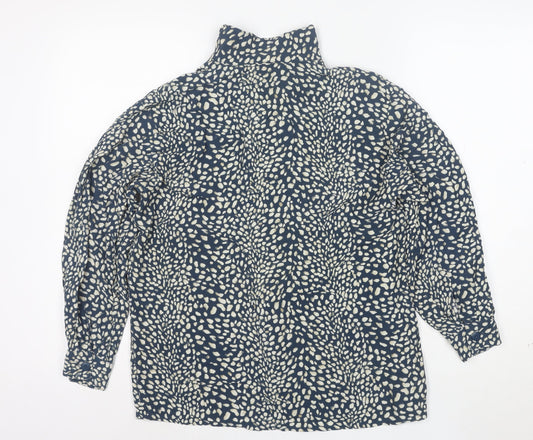 InWear Women's Blue Animal Print Long Sleeve Button-Up Blouse Size S