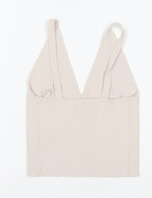 Reserved Womens Beige Ribbed V-Neck Camisole Tank Top Size S