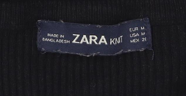 Zara Women Black Short Sleeve Knit Slim Fit T-Shirt M