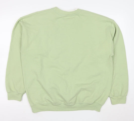 Gildan Women Green Beaded Pullover Sweatshirt L Cotton Blend