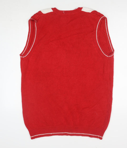 Paris Sport Club Women's Red Argyle Knit V-Neck Sleeveless Vest M