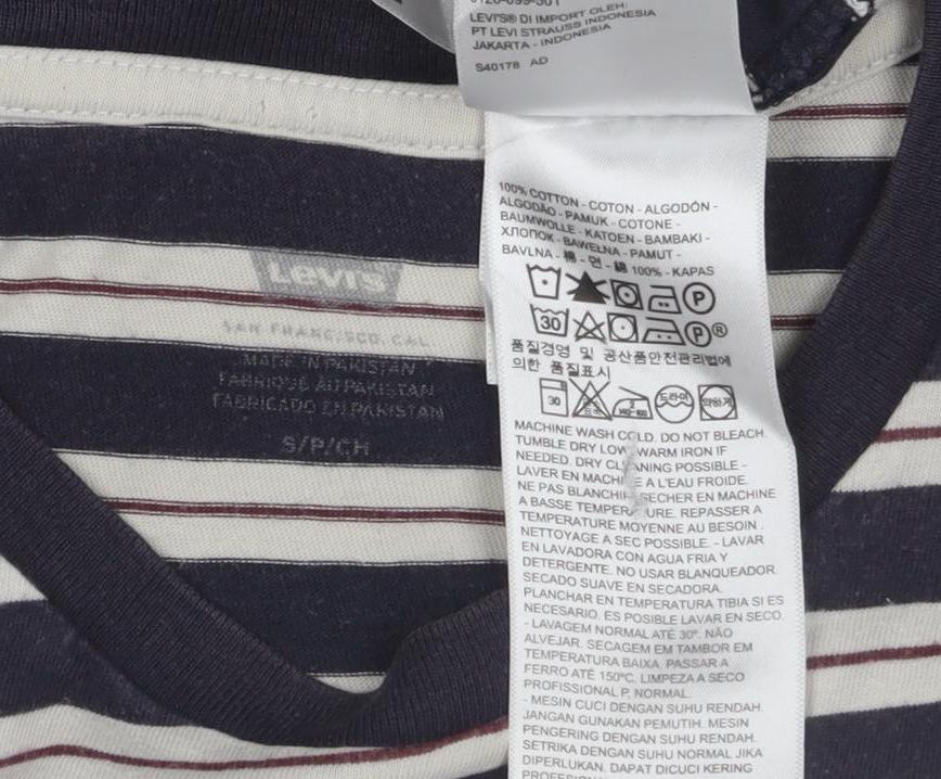 Levi's Men's Navy White Striped Cotton Crew Neck T-Shirt Size S
