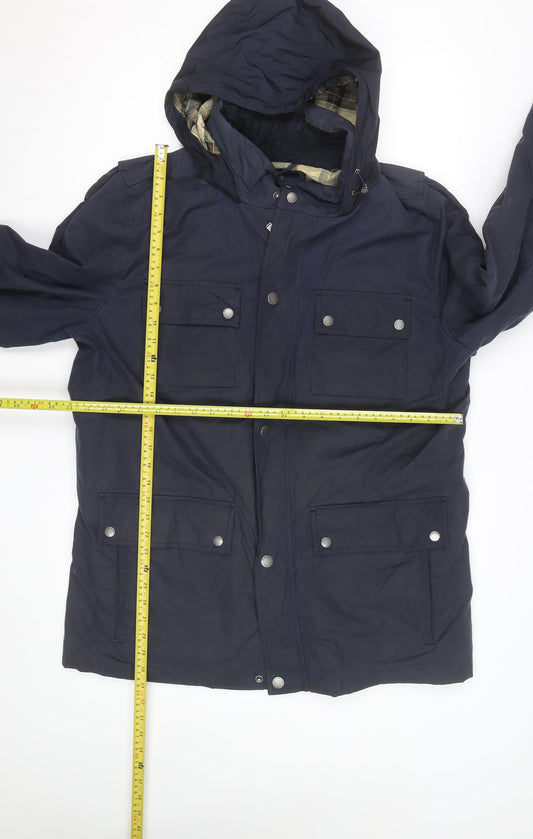 Brooks Brothers Men's Blue Parka Jacket L Hooded Cotton Lined