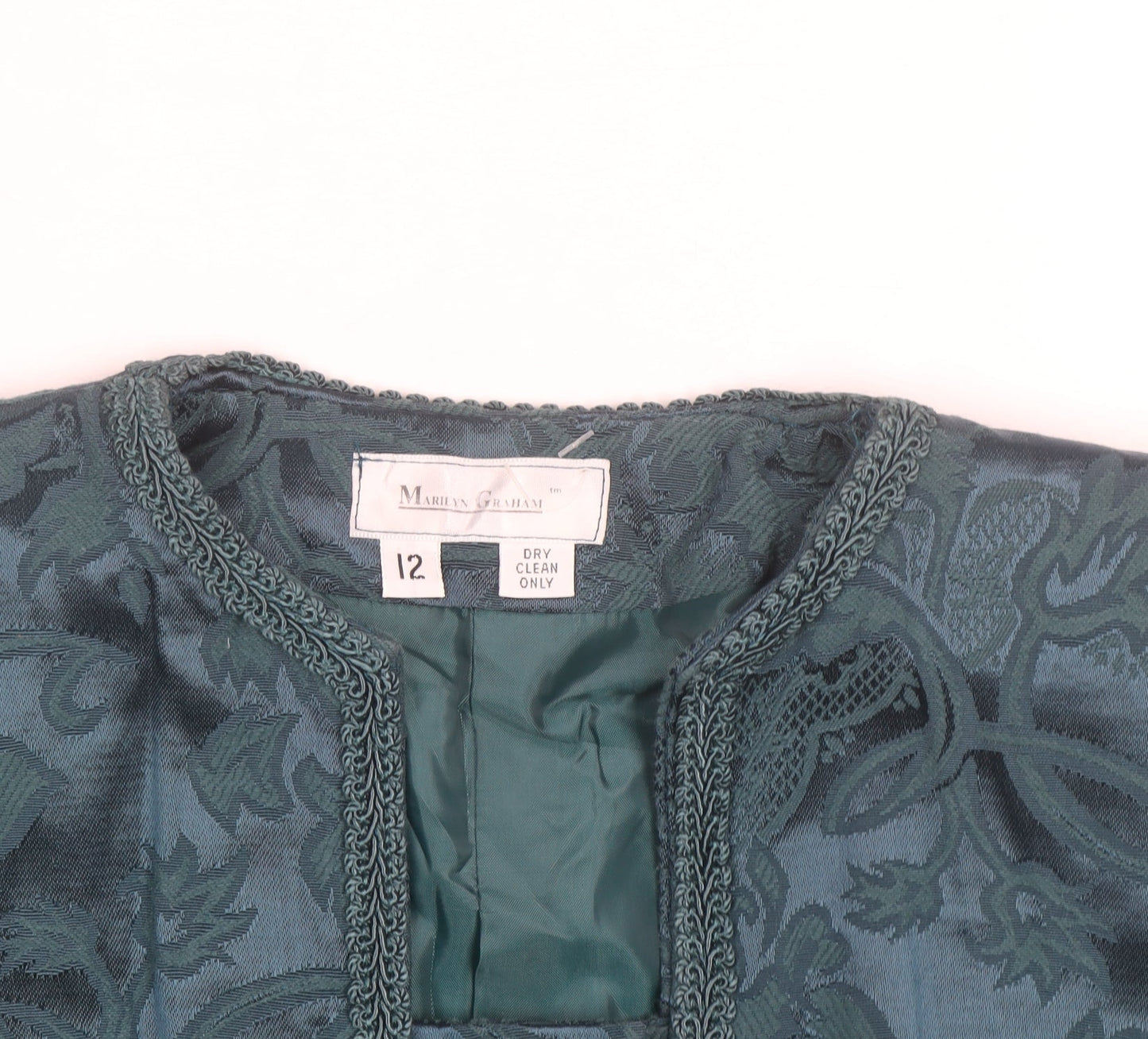 Marilyn Gershuni Women's Green Jacquard Silk Blend Blazer Jacket Size 12
