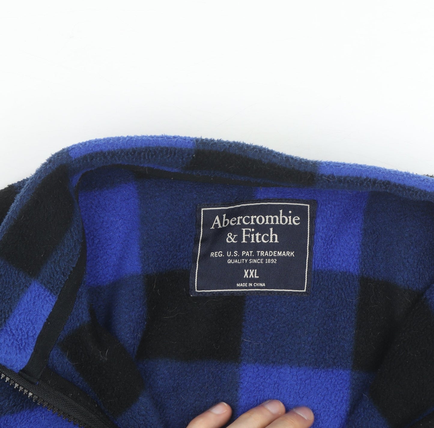 Abercrombie & Fitch Men's Blue Check Fleece Full Zip Jumper 2XL