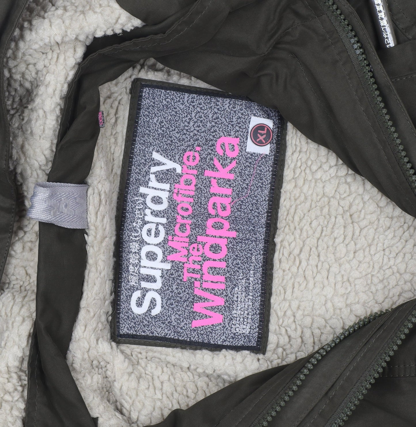 Superdry Girls Green XL Hooded Lined Microfibre Parka Coat