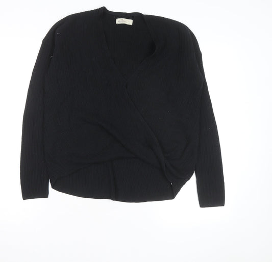 Hollister Women's Black Wrap Knit V-Neck Jumper Size 14