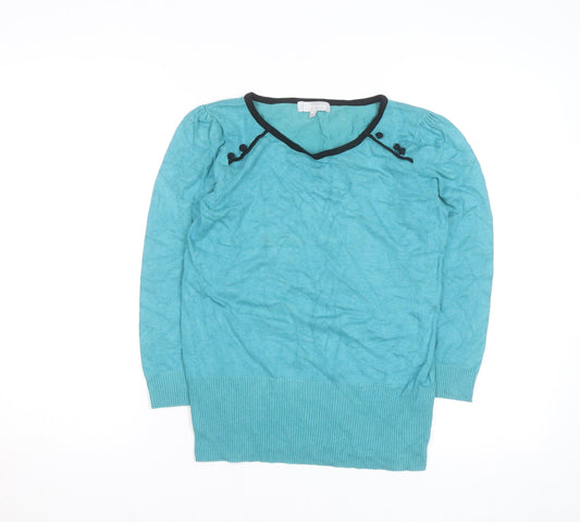 Additional front view of Red Herring Women’s Blue V-Neck Long Sleeve Cotton Jumper, size UK 10