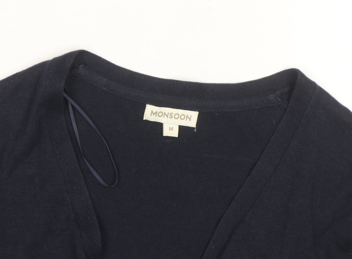 Monsoon Women’s Blue V-Neck 3/4 Sleeve Cotton Knit Cardigan M