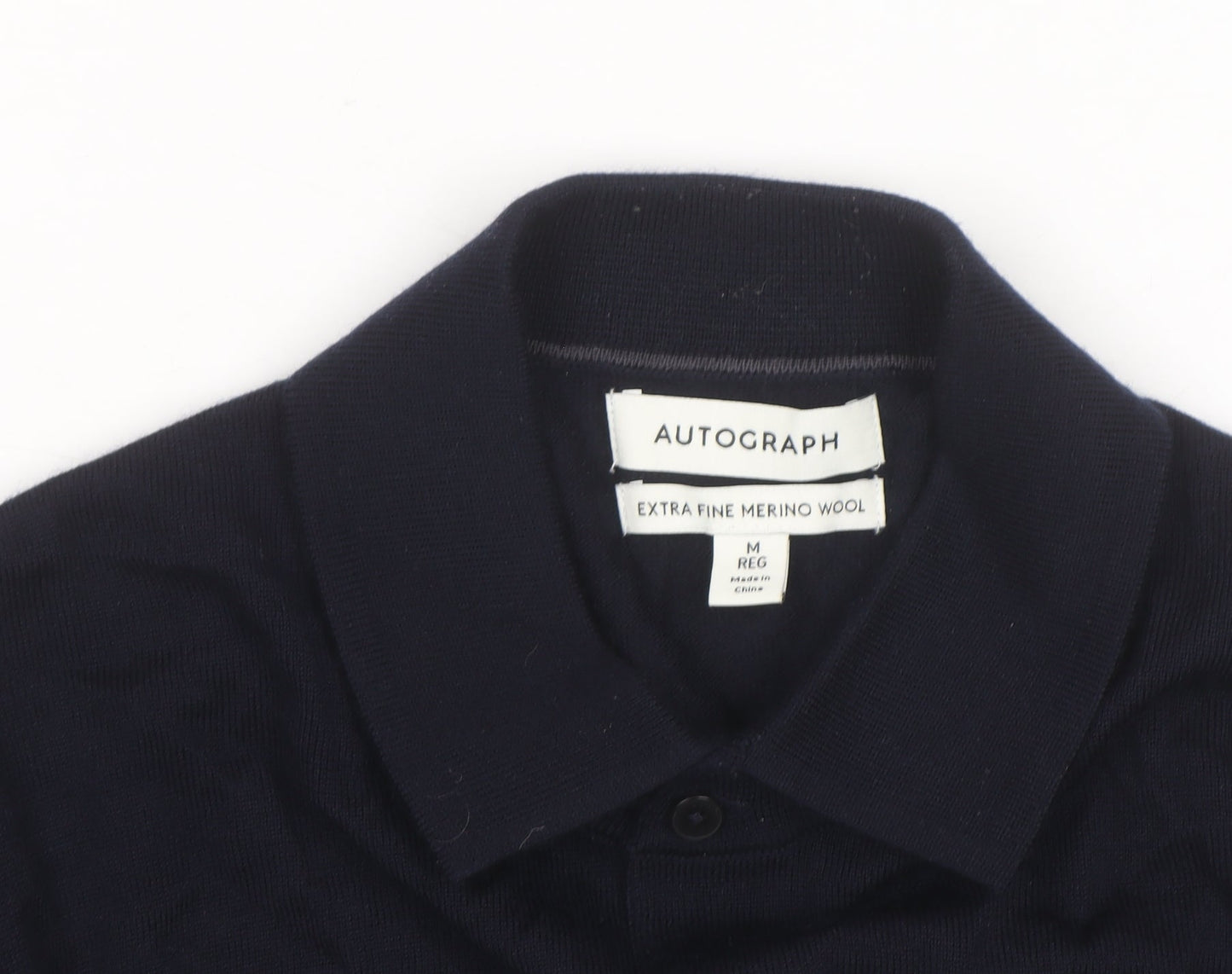 Marks and Spencer Autograph Men's Black Merino Wool Long Sleeve Collared Polo M