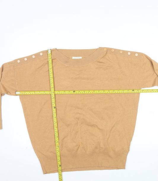 Monsoon Women’s Beige Button Shoulder Crew Neck Pullover Jumper Size L