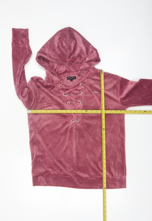 Brave Soul Women's Pink Lace Up Velvet Hoodie Size S