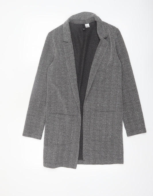 H&M Divided Women’s Grey Herringbone Coatigan Size 6 Longline Open Front