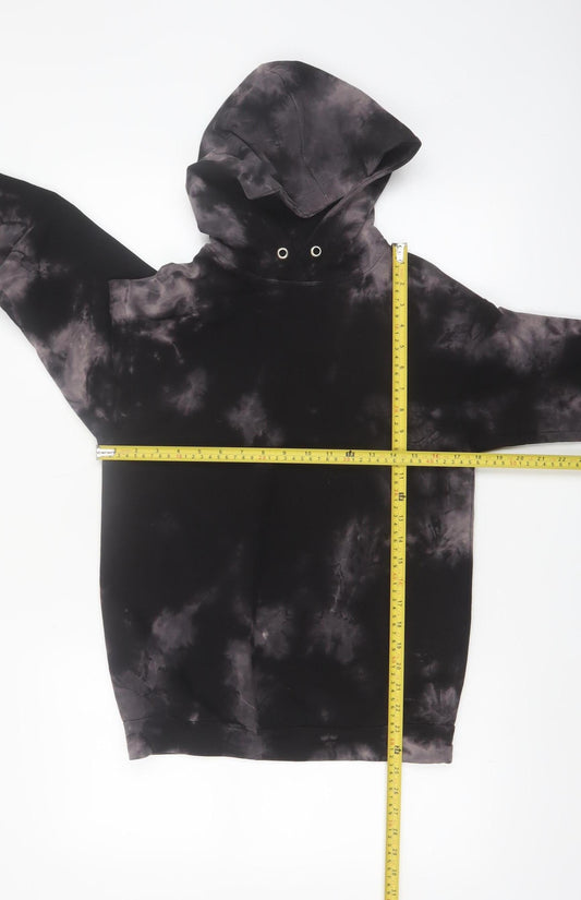 Boohoo Womens Black Tie-Dye Pullover Hoodie UK 6 Cotton Blend