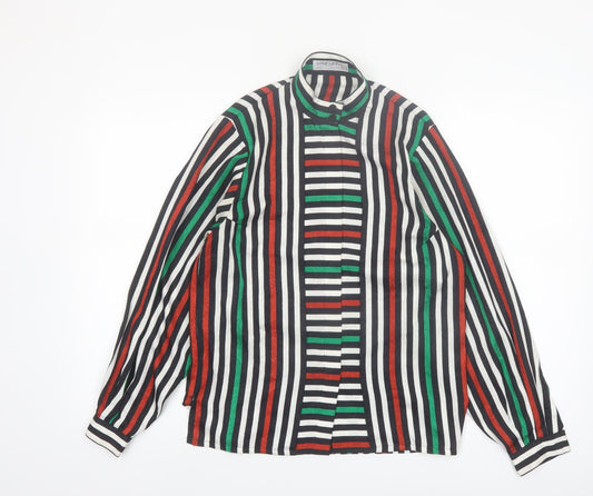 Additional front view of Jaeger Women Multicoloured Silk Striped Long Sleeve Blouse, size 10