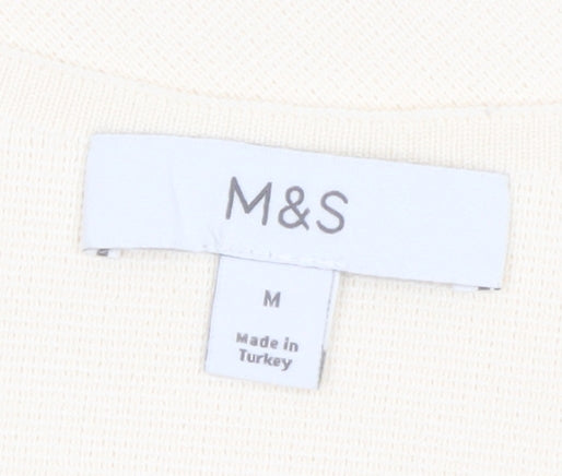 Marks and Spencer Women Beige Sleeveless V-Neck Button Blouse M