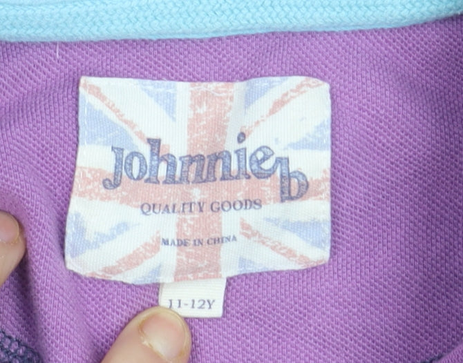 Additional view of Johnnie b girls’ purple cotton polo shirt 11-12 years collared short sleeve