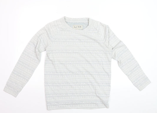 Jack Wills Women's Grey Fair Isle Long Sleeve Cotton T-Shirt UK 8