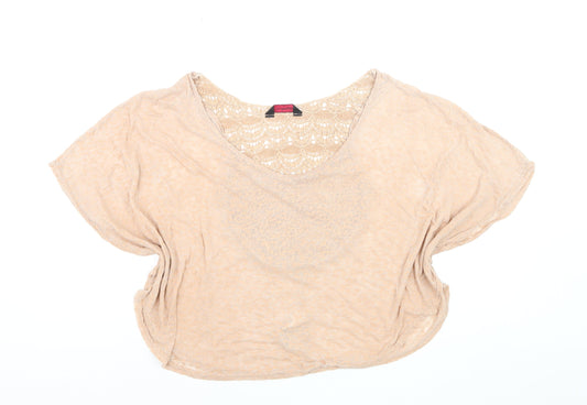 Additional front view of Miss Selfridge Women's Beige Crochet Cropped Blouse, size 14
