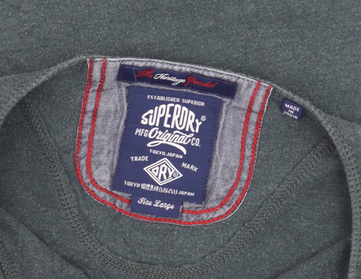 Superdry Men’s Green Long Sleeve Henley Top Size L Cotton Casual