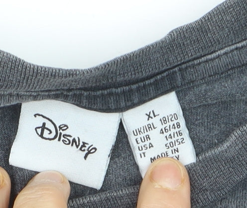 Disney Women’s Grey Ohana Stitch Graphic T-Shirt XL Cotton Casual