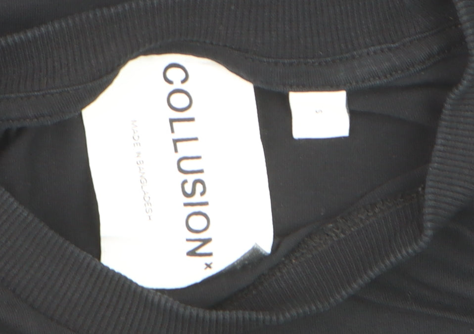 Collusion Men’s Black Cotton Long Sleeve Crew Neck Top Size S