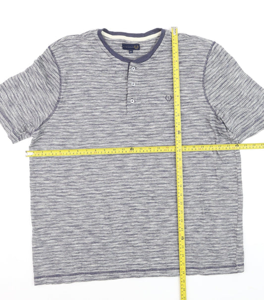 Lincoln Mens Blue Striped Henley Short Sleeve Cotton Shirt XL