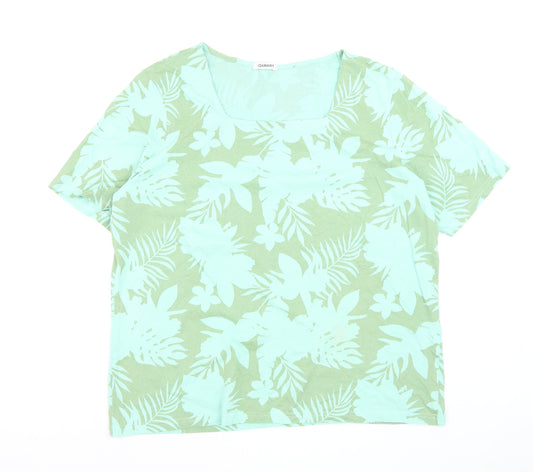 Damart Women's Green Floral Tropical Short Sleeve Cotton T-Shirt Size 18/20