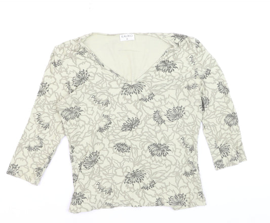 Kaliko Women’s Beige Floral V-Neck 3/4 Sleeve Stretch Tunic Blouse Size 10